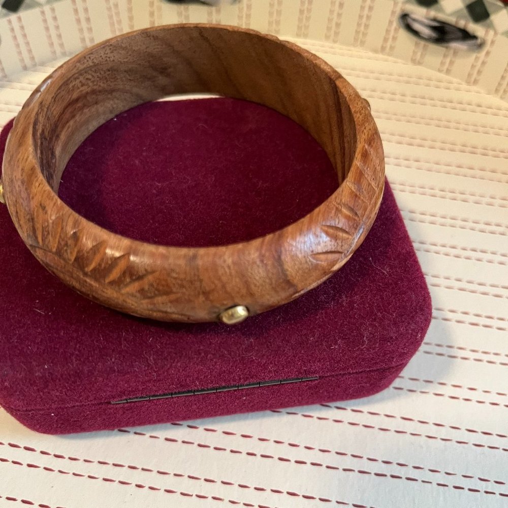 Wooden Bangle Bracelet with Gold Studs  (SALE!!  Lowering Prices!!)